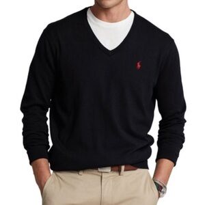 •Polo Ralph Lauren• black merino wool v-neck sweater